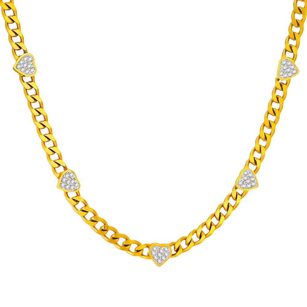 #095 "Hearts" Necklace, 18K Gold Plated Steel